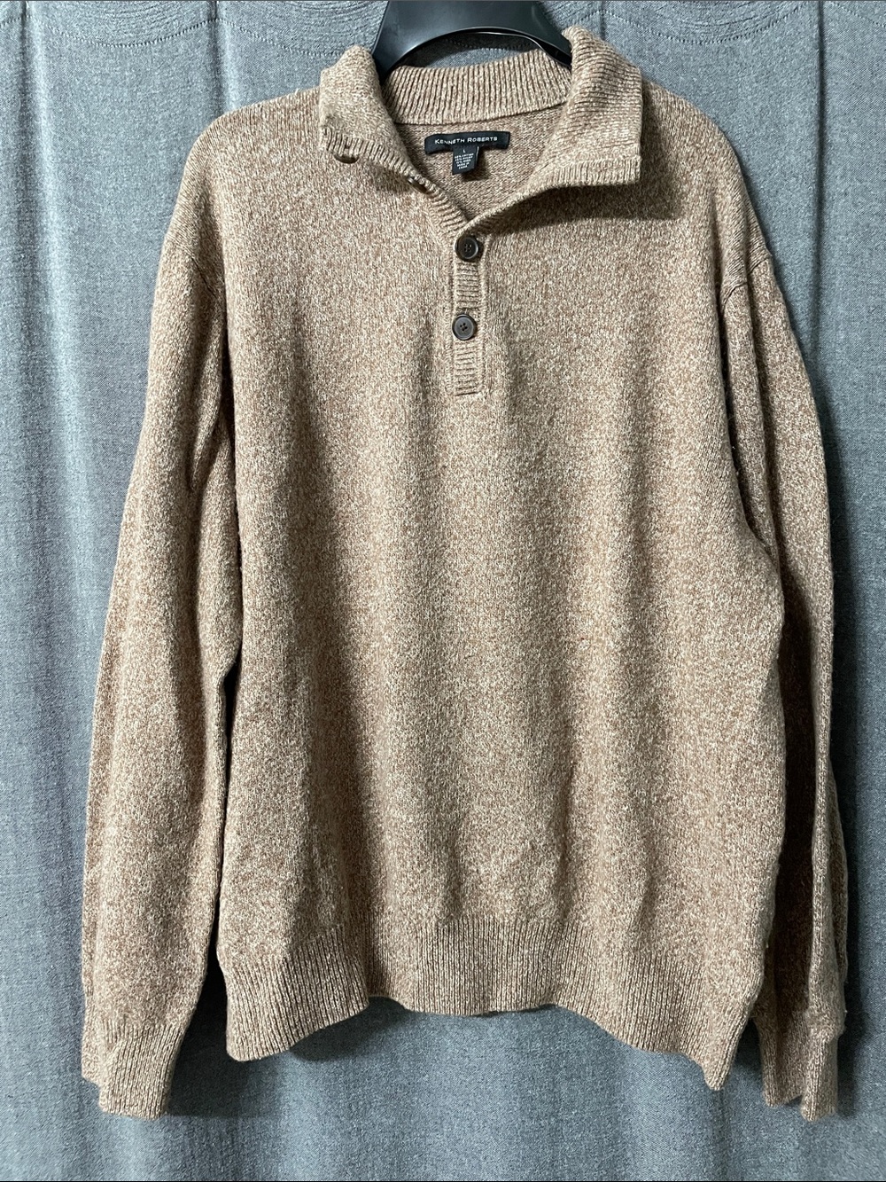 Kenneth Roberts Four Button Collar Tan Heather Sweater